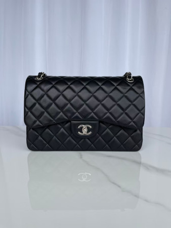 Ch*el classic flap jumbo 30cm cf shiny black 19.5×30×10cm