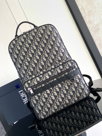 D*or safari backpack  beige and black D*or oblique jacquard 11 x 16 x 5.5 inches