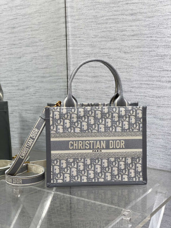 D*or small D*or book tote gray D*or oblique embroidery and calfskin 26.5 x 21 x 14 cm