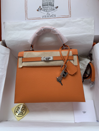 HERMÈS Kelly Silver-tone Hardware 25 28