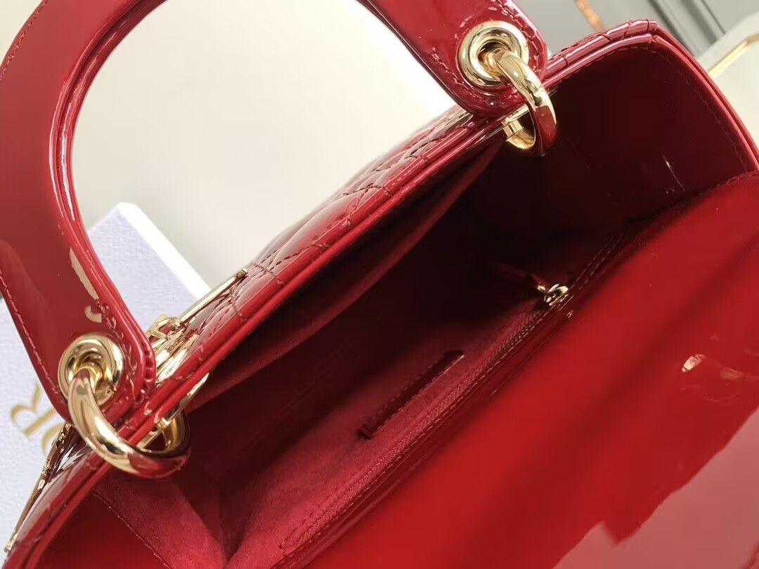 small lady D*or my abcD*or bag red patent 8 x 6.5 x 3 inches