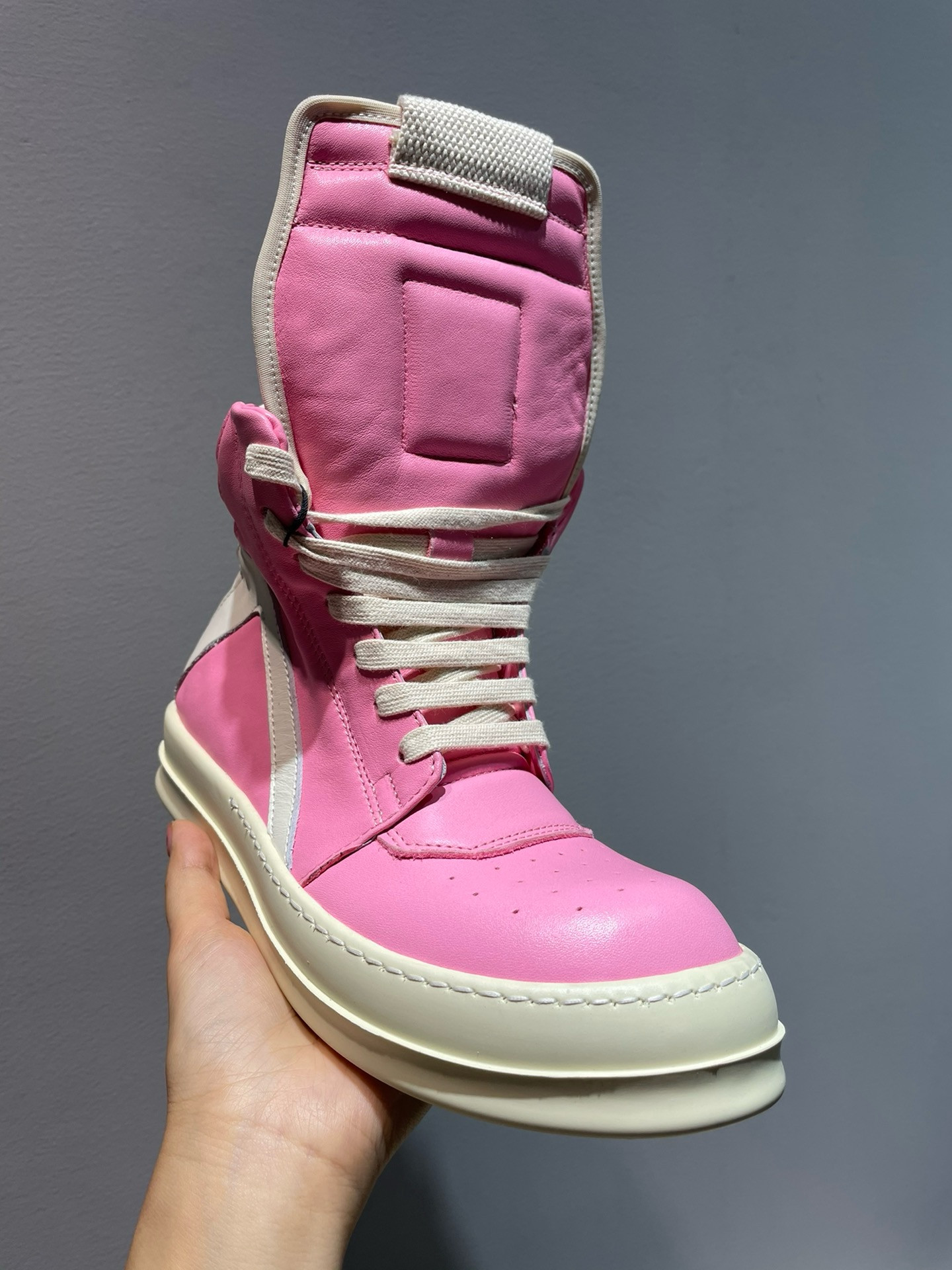 r1ck 0wens geobasket high-top leather pink sneakers