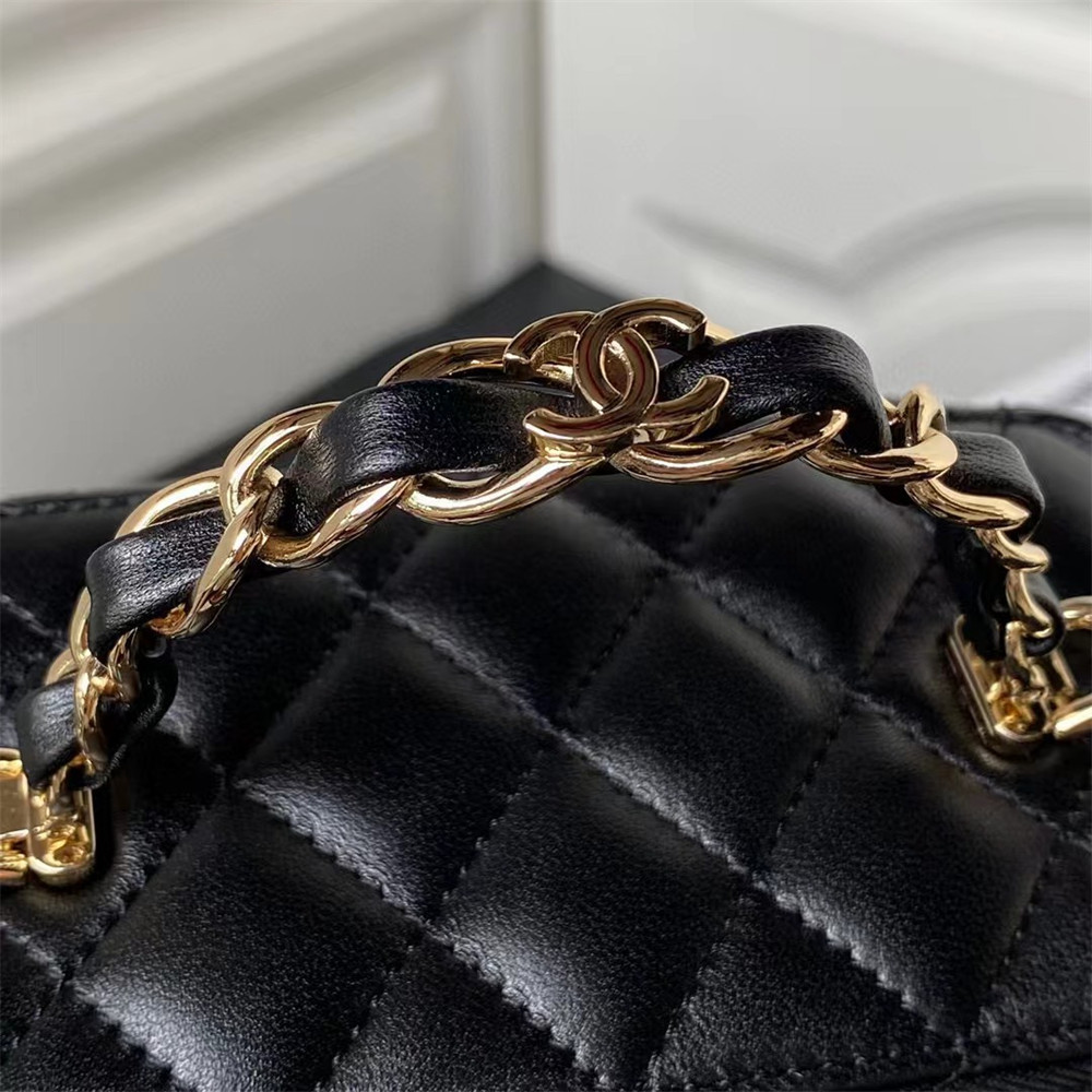 Ch*el walnut gold ball chain with makeup mirror lamb leather square box shoulder bag women