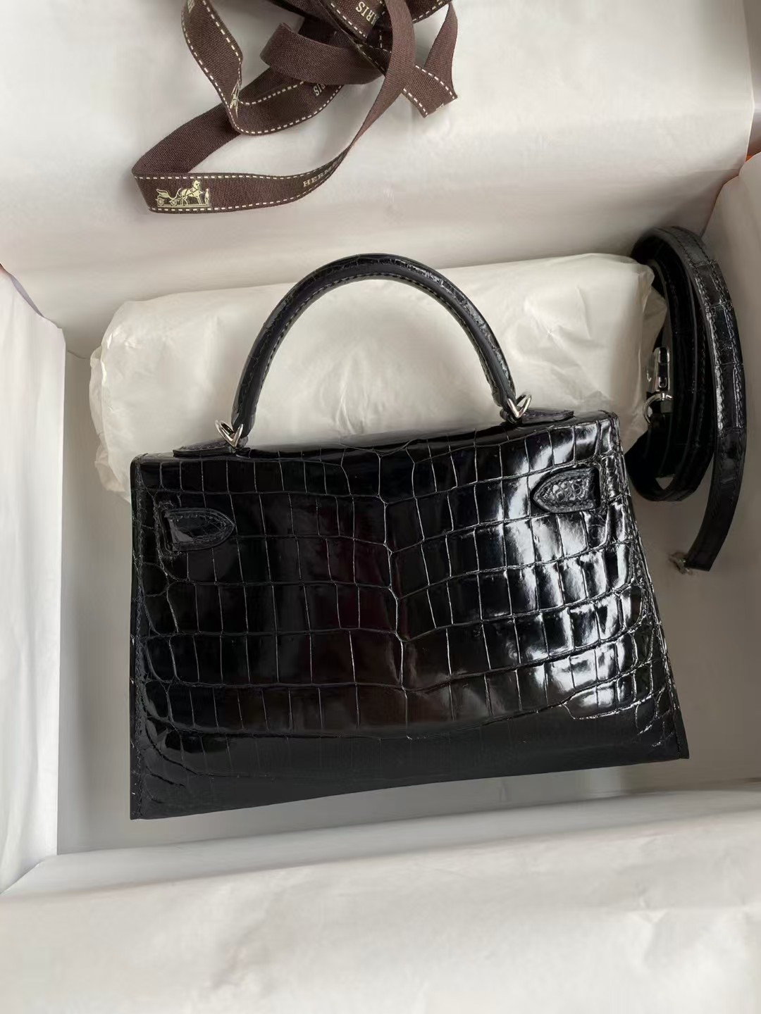 h**me5 mini kelly 19 19×6×12cm real alligator leather with the alligator stamp (cusT0mized, no exchange no return, about 20 days)