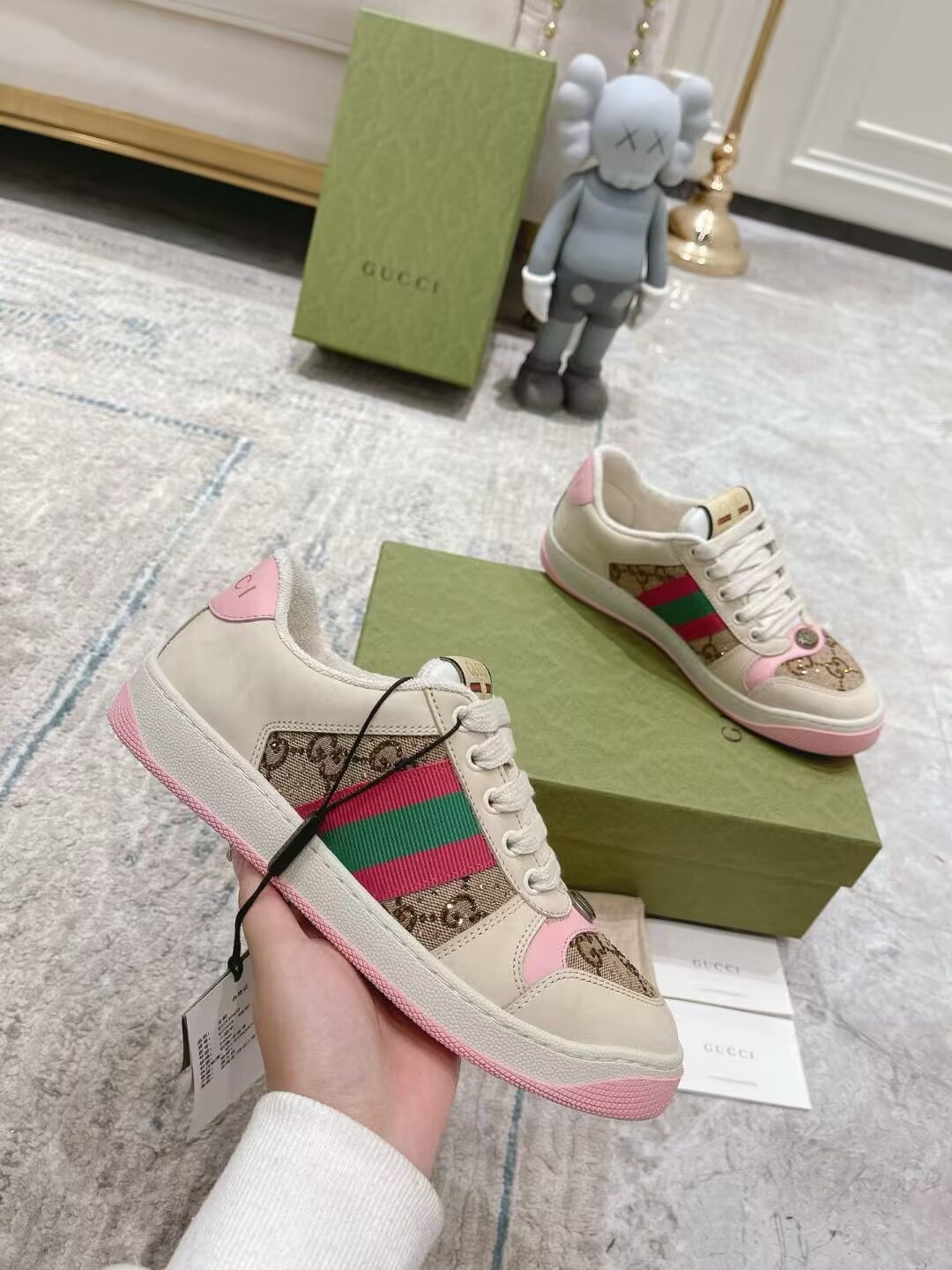 ua G*u*i wmns gg screener gg canvas beige pink