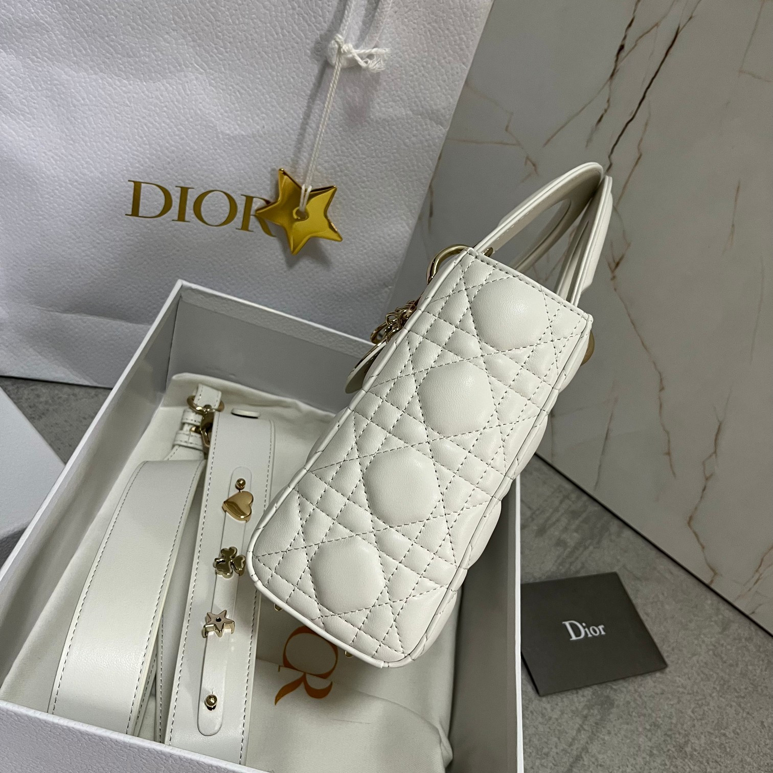 small lady D*or my abcD*or bag white 8 x 6.5 x 3 inches