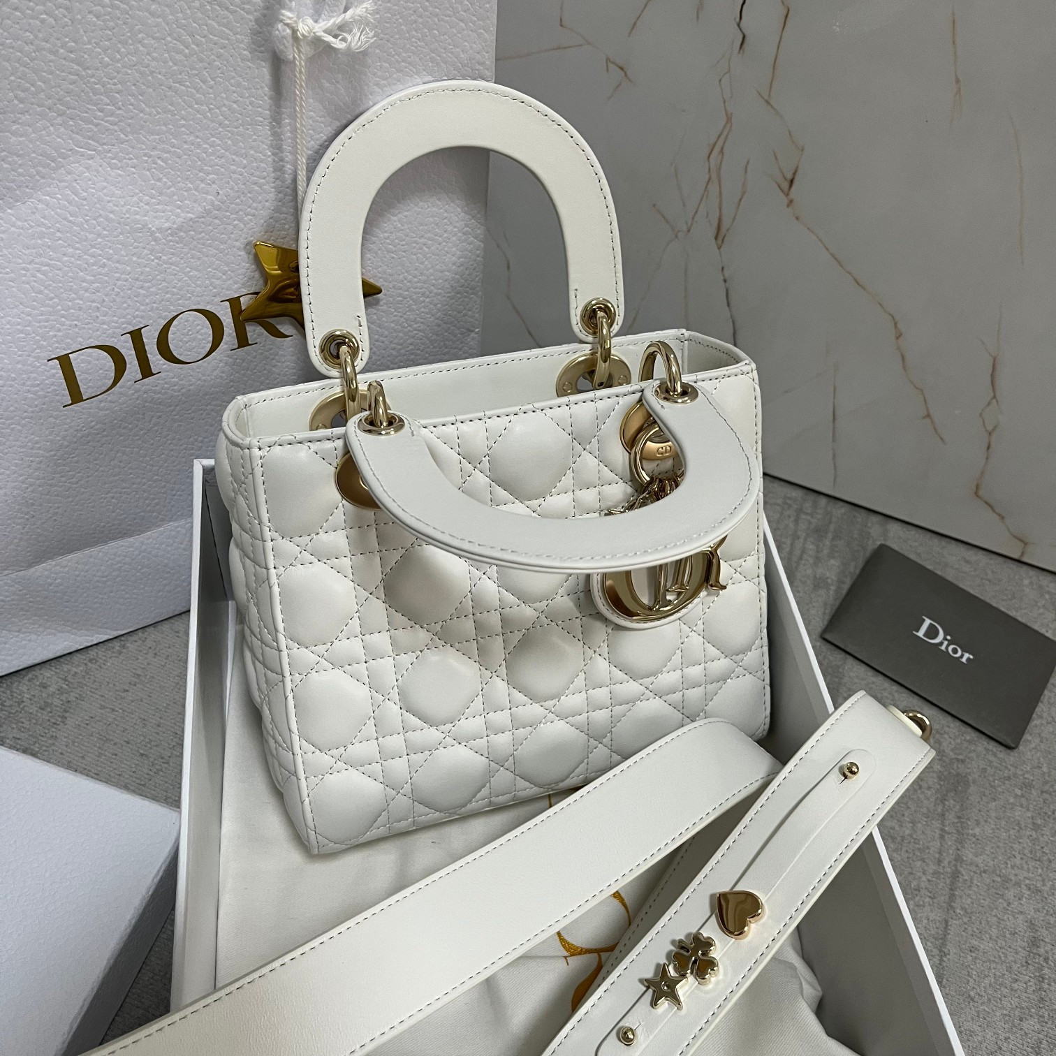 small lady D*or my abcD*or bag white 8 x 6.5 x 3 inches