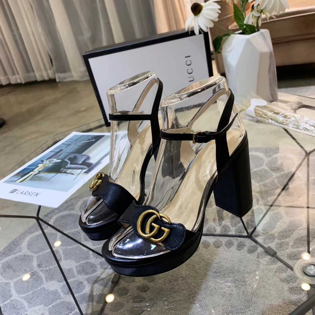 ua G*u*i leather high-heel sandal