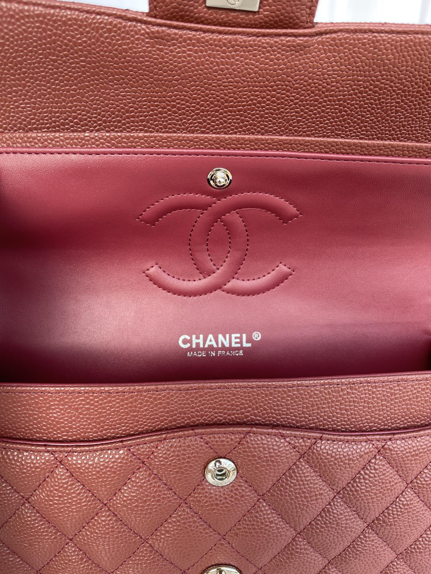 Ch*el classic handbag silver-tone metal 6 × 9.9 × 2.5 in