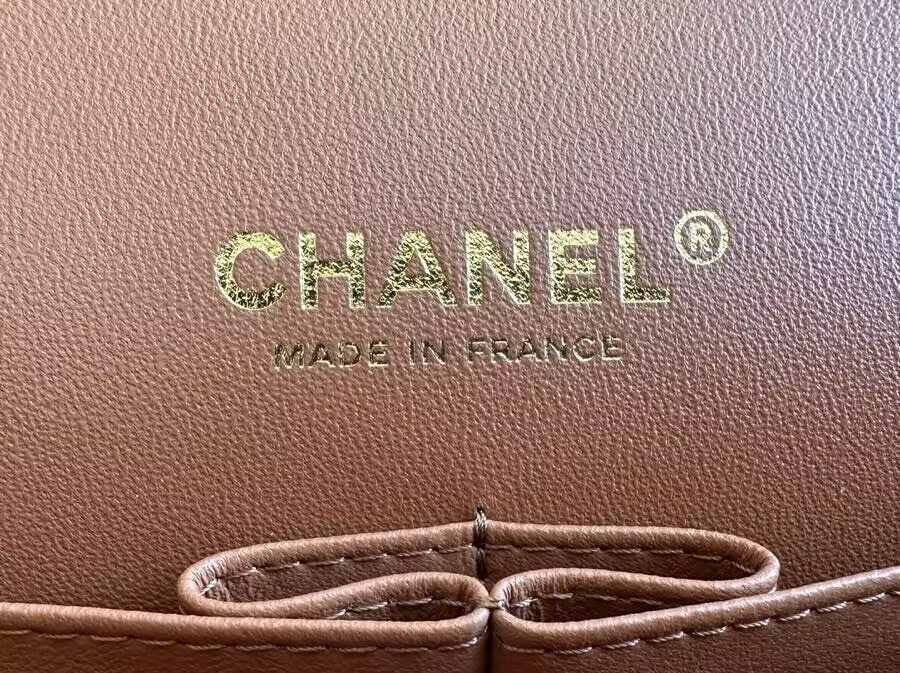 Ch*el classic handbag in grained litchi pattern calfskin & gold-tone metal 6 × 9.9 × 2.5 inches