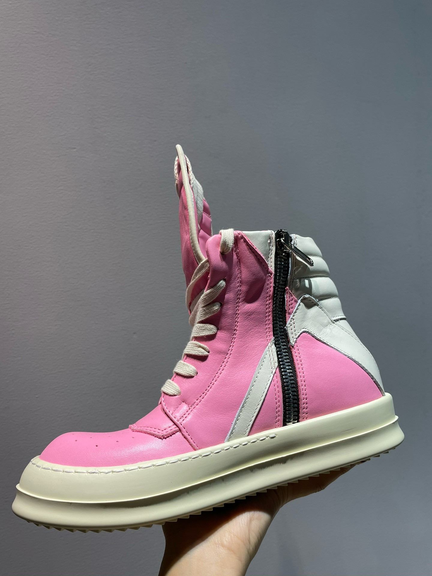 r1ck 0wens geobasket high-top leather pink sneakers