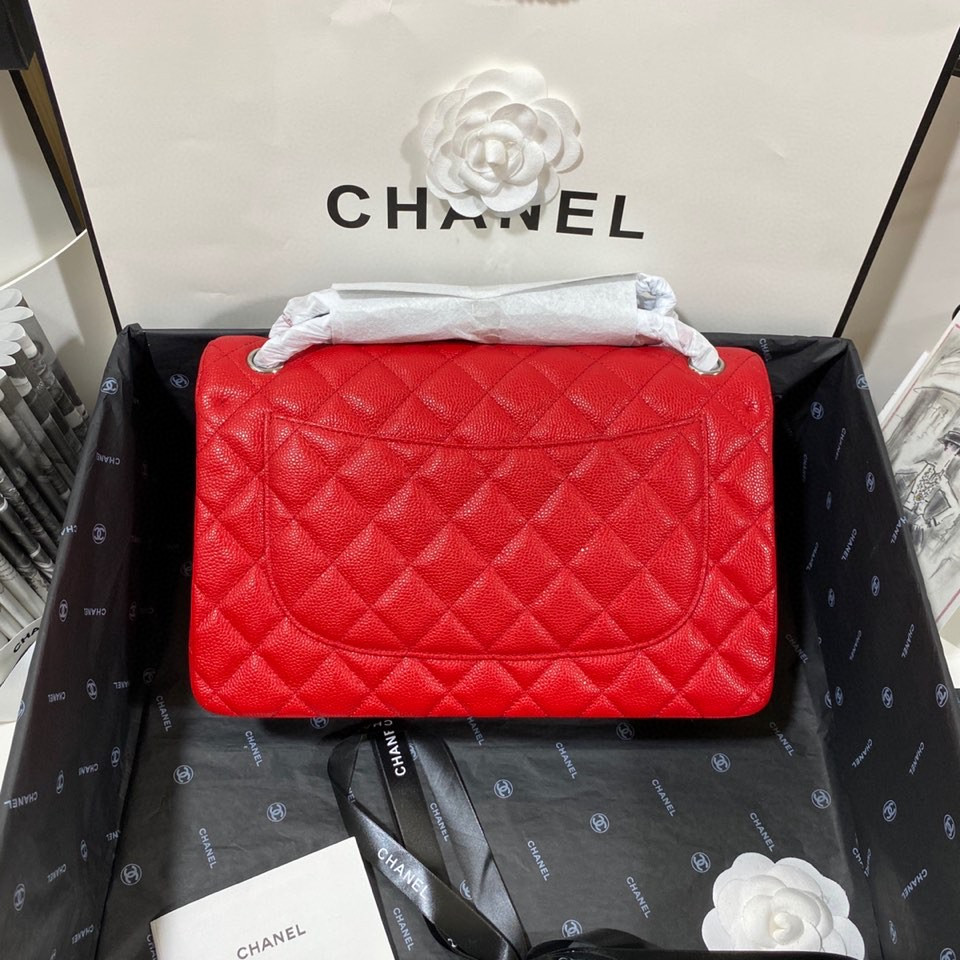 Ch*el classic flap jumbo 30cm cf red silver7.6 × 11.7 × 3.9 in
