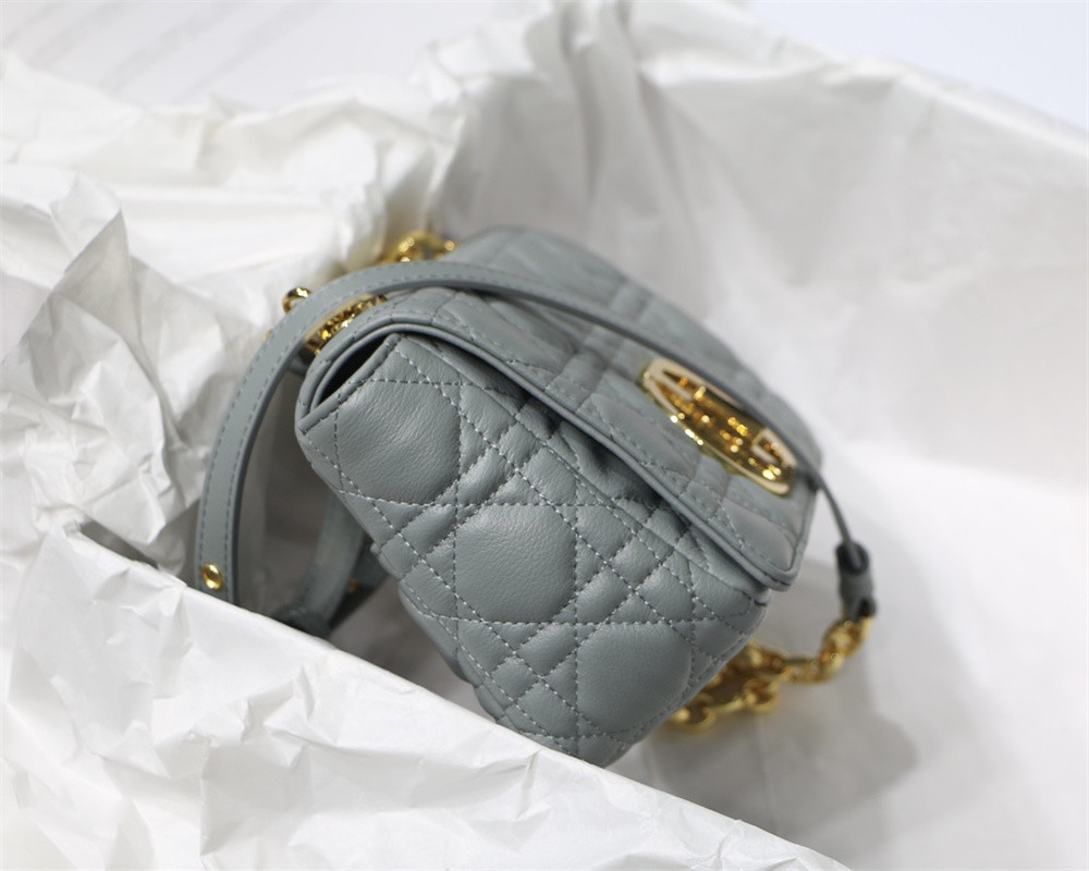small d*or caro bag stone gray S*pple cannage calfskin 20 x 12 x 7 cm