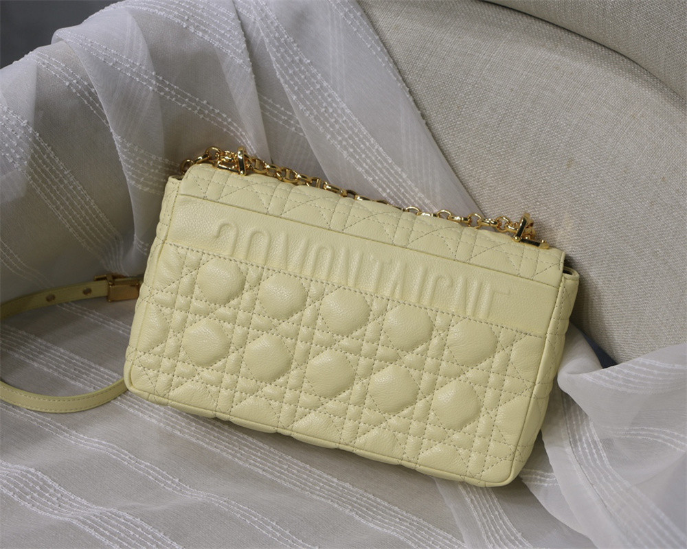 medium d*or caro bag light yellow S*pple cannage calfskin 25.5 x 15.5 x 8 cm