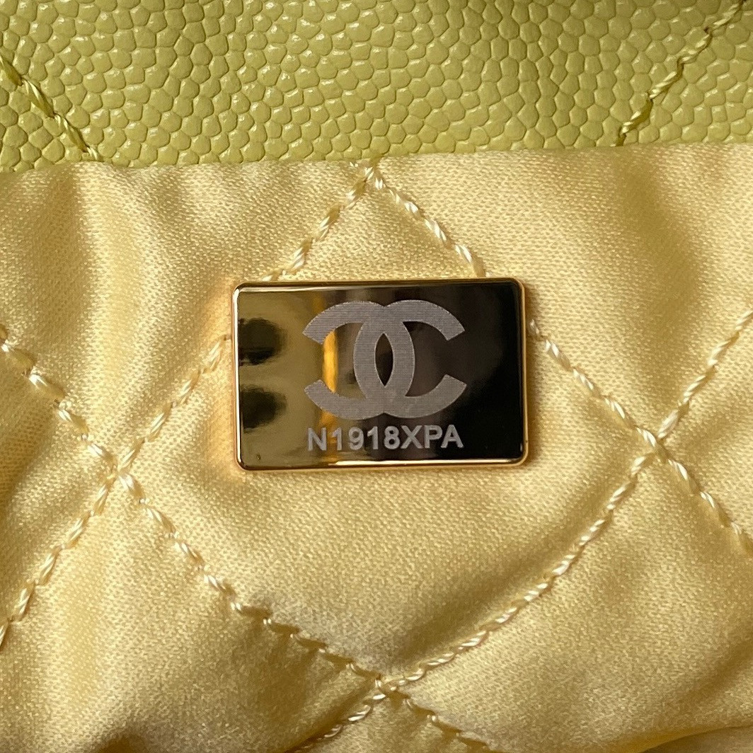 Ch*el 22 mini handbag grained leather yellow 7.8 × 7.4 × 2.3 in