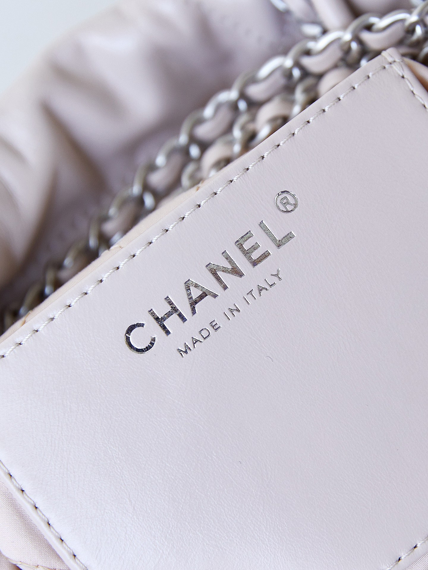 Ch*el 22 mini handbag shiny calfskin apricot 7.8 × 7.4 × 2.3 in