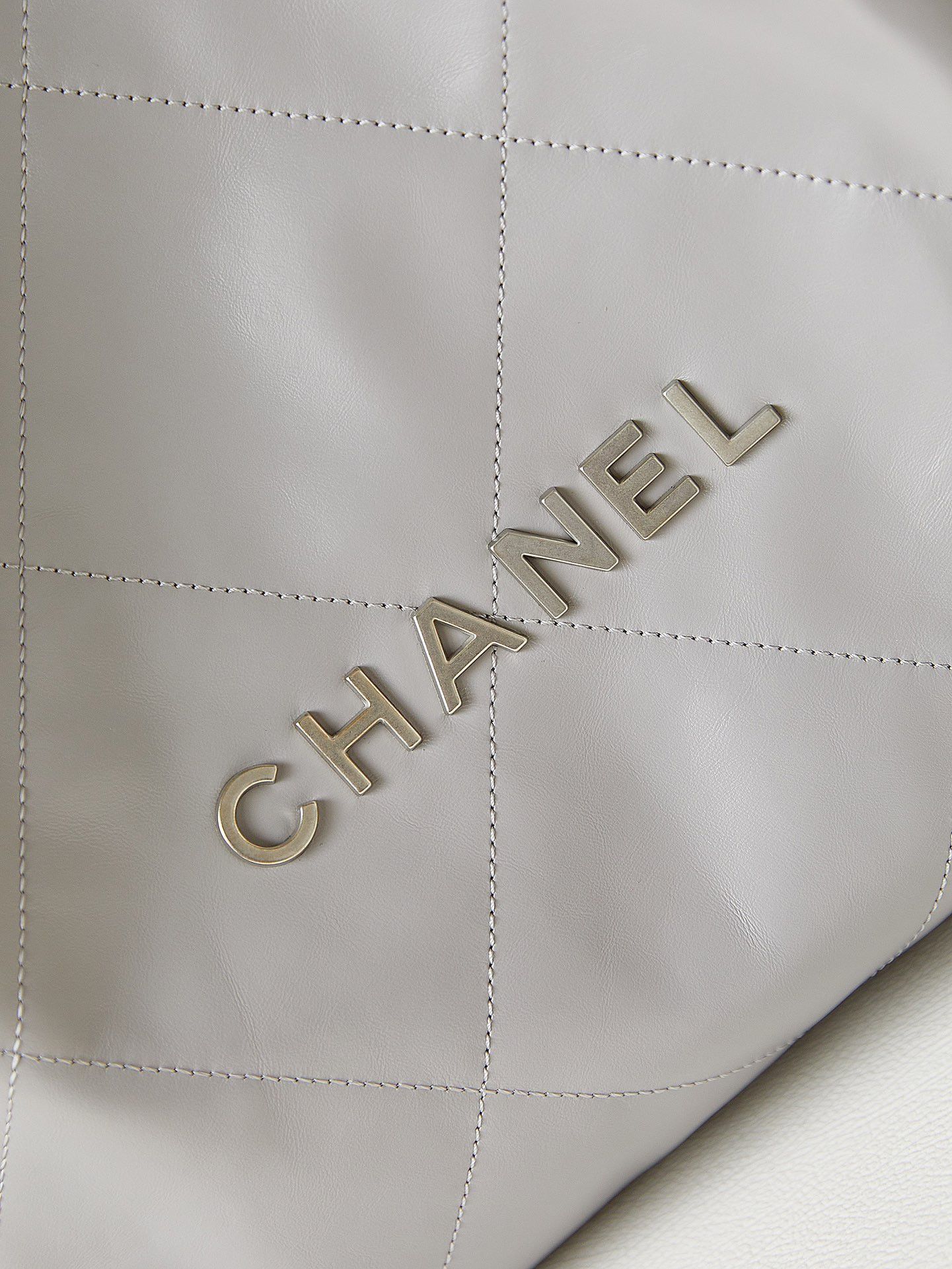Ch*el 22 small handbag shiny calfskin grey 15.2×16.4×3.1 in