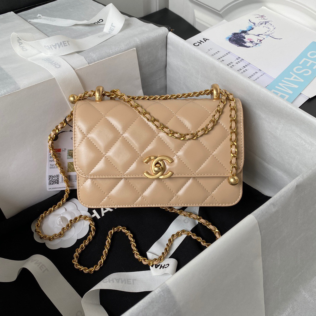 Ch*el mini flap bag apricot 12×19×8cm
