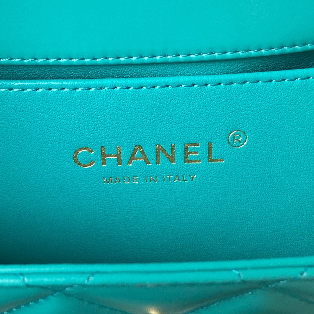 Ch*el mini flap bag blue 12×19×8cm