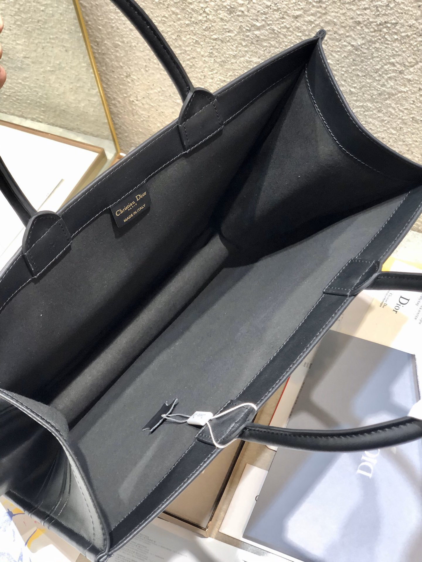 large D*or book tote black D*or oblique embossed calfskin 16.5 x 14 x 7.5 inches