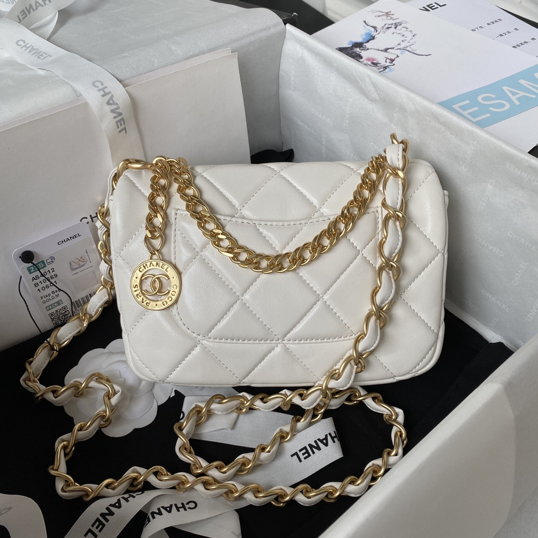Ch*el mini flap bag white 4.7 × 7.8 × 2.3 in