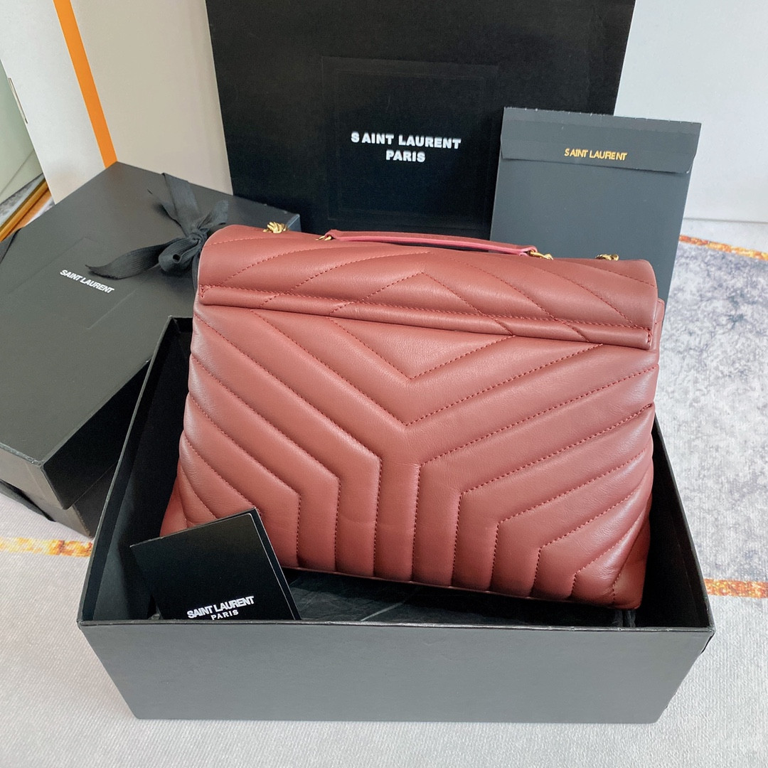 Y*L loulou medium in quilted leather light red 12.5 x 8.6 x 3.5 inches