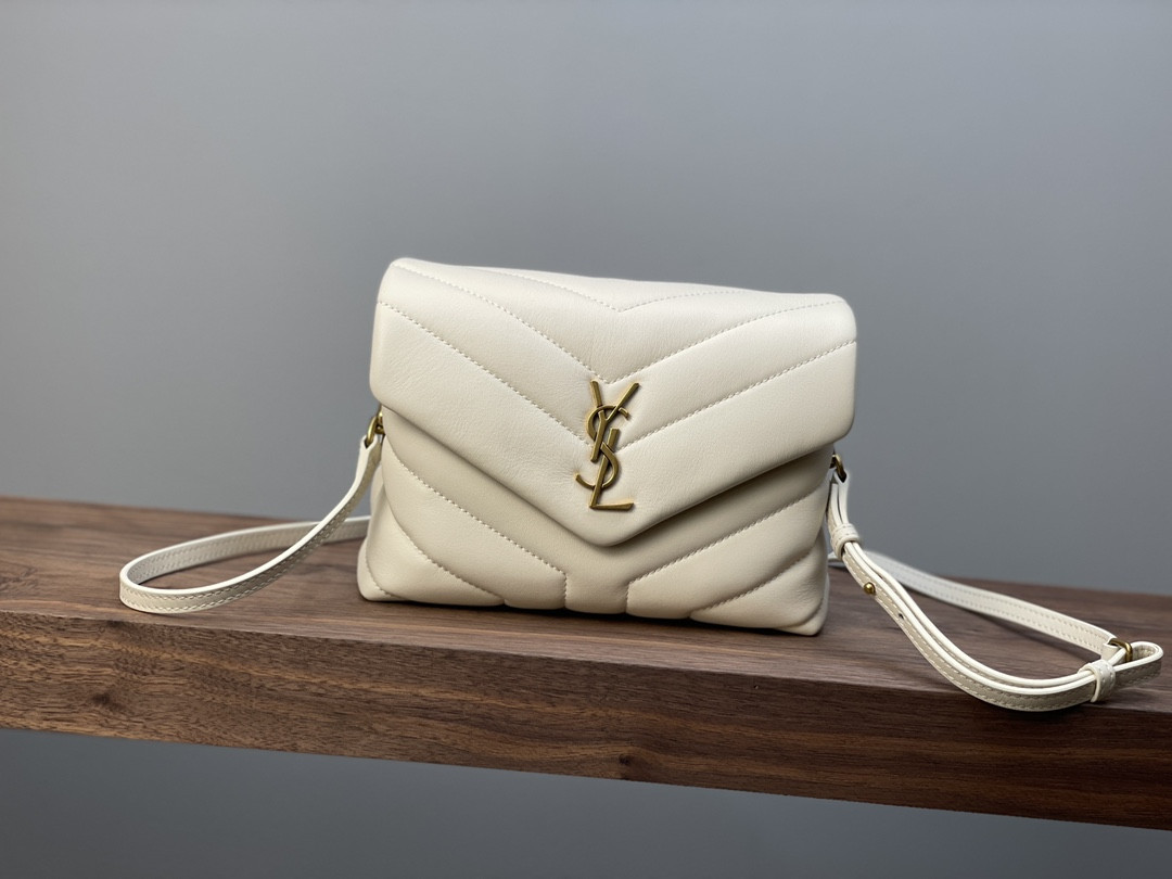Y*L toy loulou in quilted leather white 7.9 x 5.5 x 3 inches