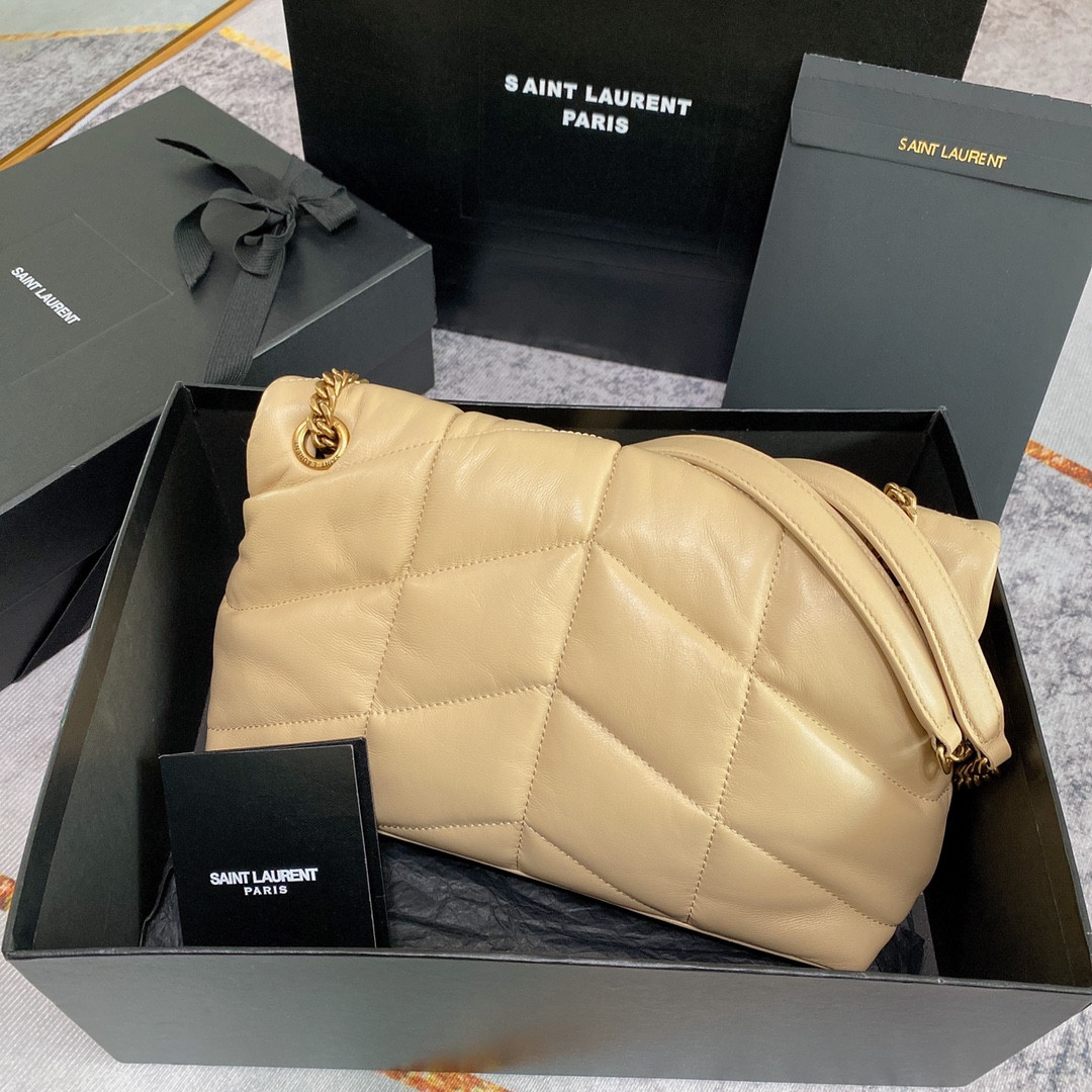 Y*L puffer small in nappa leather beige 11.4 x 6.6 x 4.3 inches