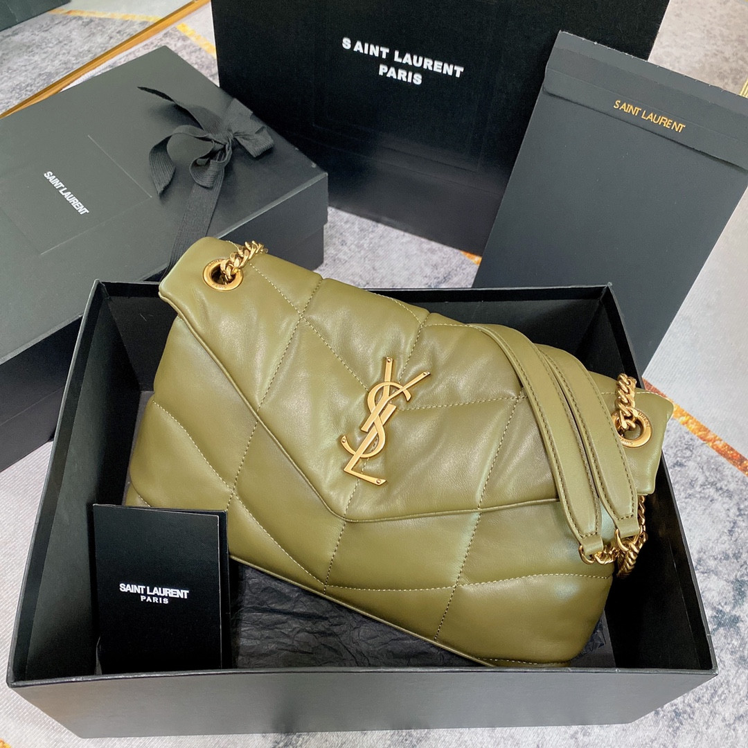Y*L puffer small in nappa leather dark green 11.4 x 6.6 x 4.3 inches
