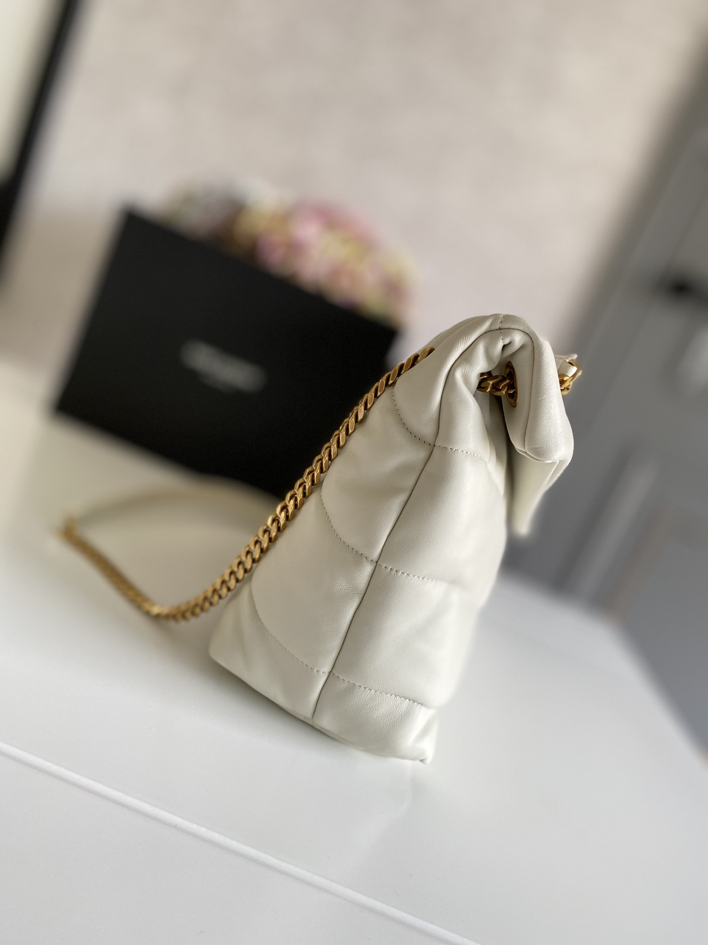 Y*L puffer medium in nappa leather white 13.7 x 9 x 5.3 inches