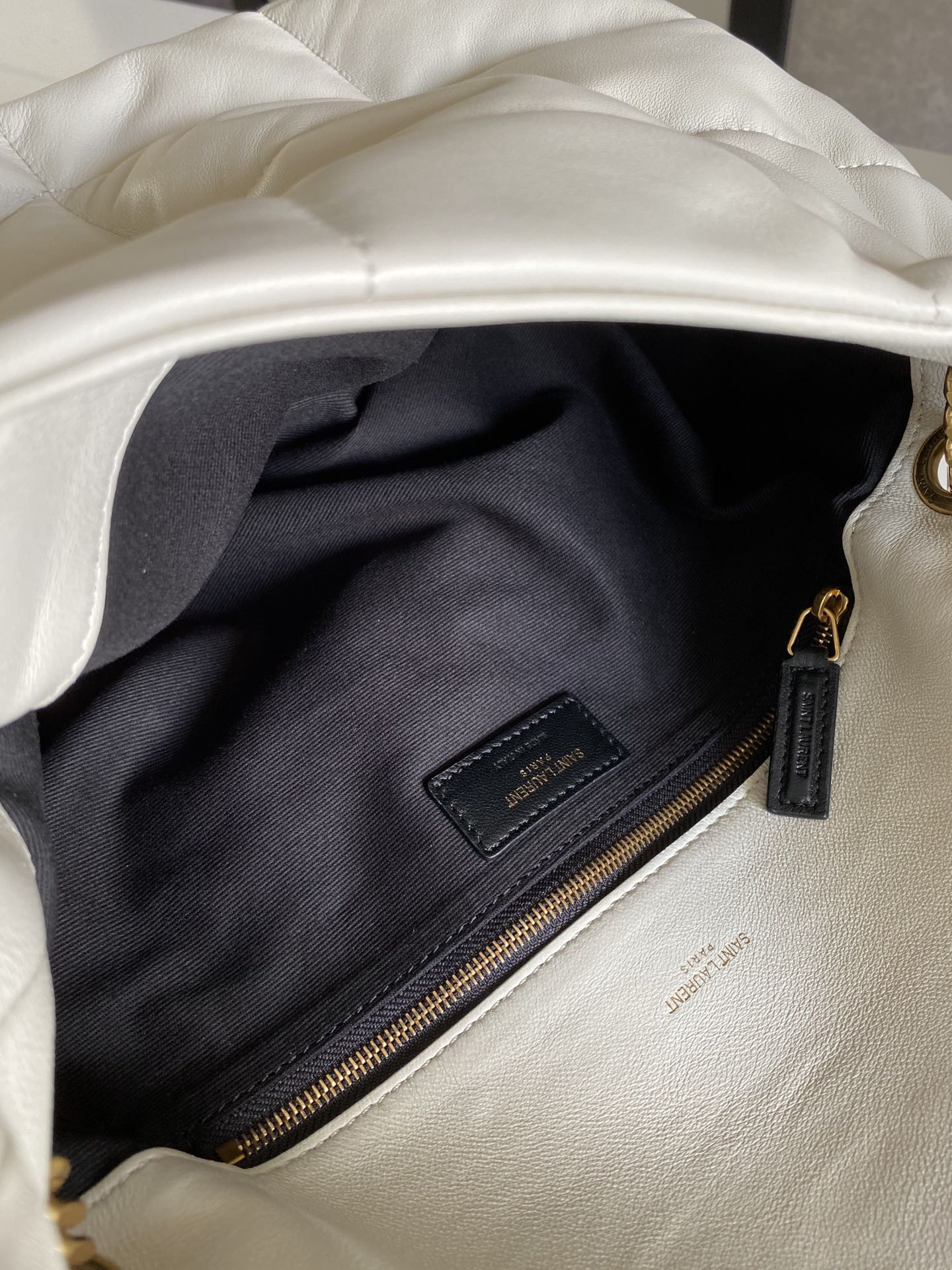 Y*L puffer medium in nappa leather white 13.7 x 9 x 5.3 inches