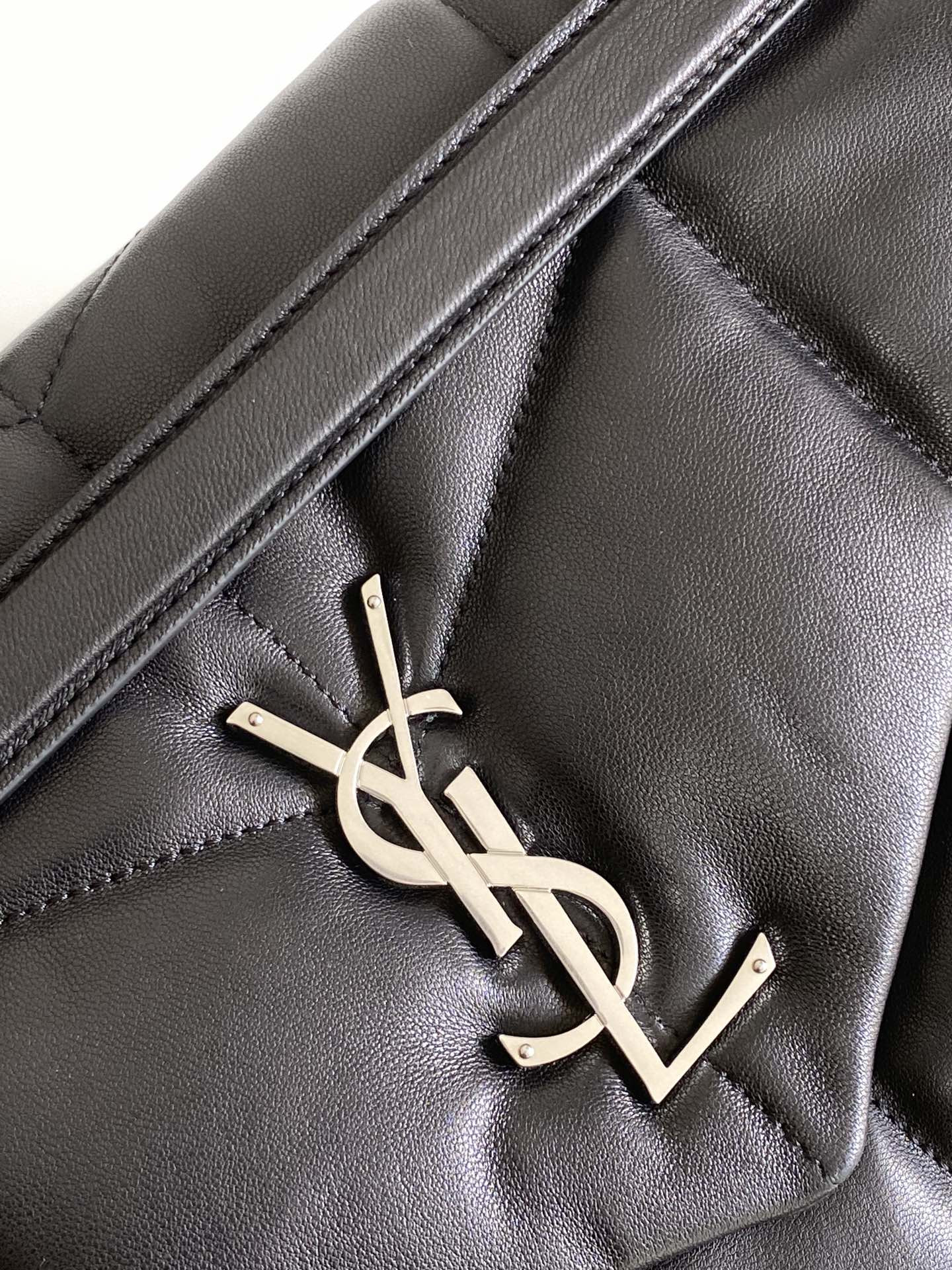 Y*L loulou puffer medium in nappa leather black silver 13.7 x 9 x 5.3 inches