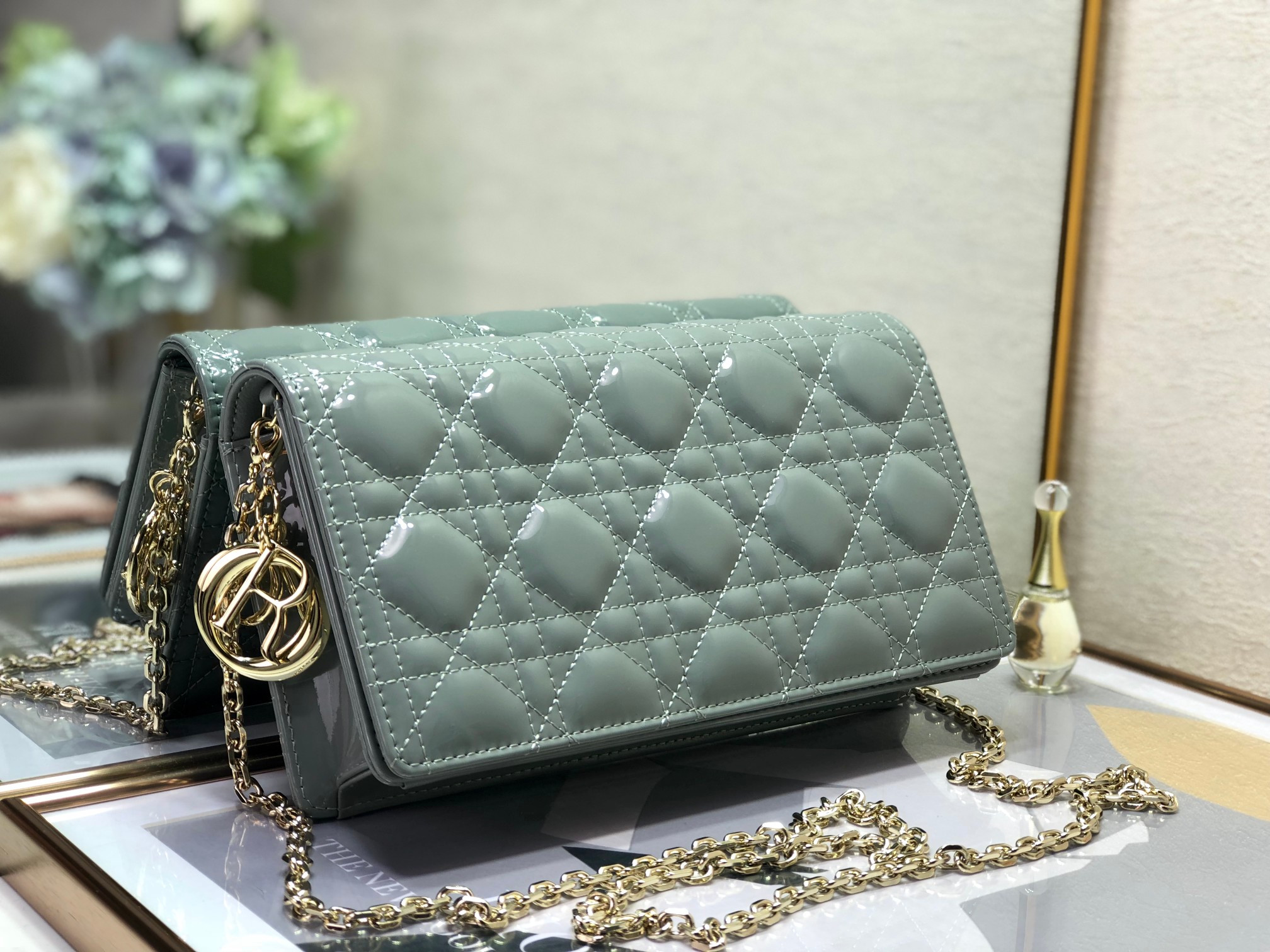 lady D*or pouch cloud blue cannage 8.5 x 4.5 x 1 inches