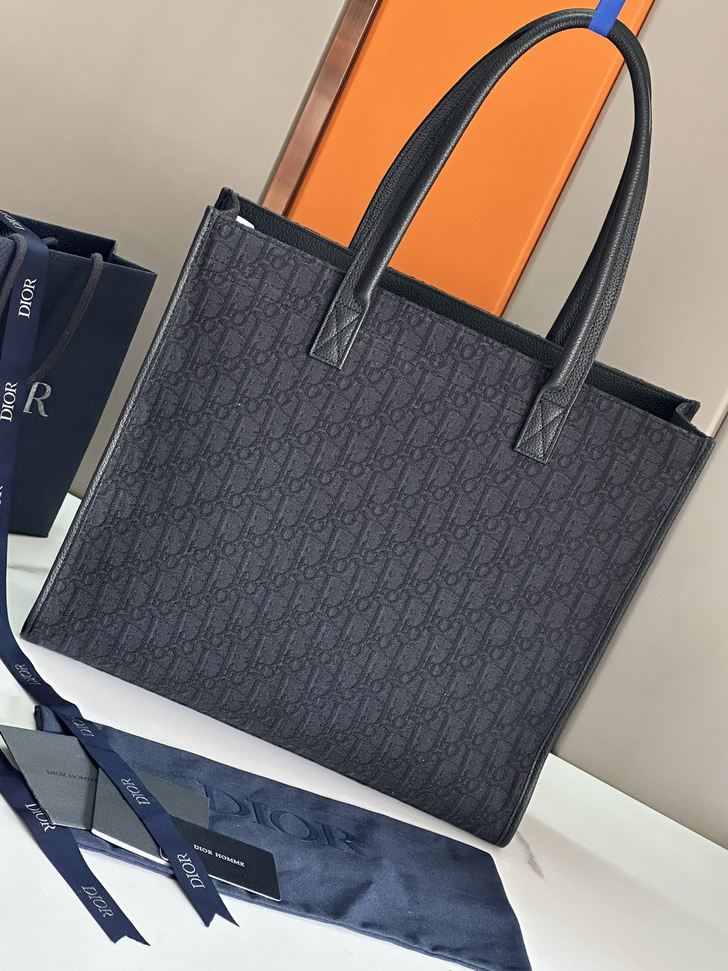 D*or safari tote bag black D*or oblique jacquard and grained calfskin 15.5 x 14 x 4.5 inches