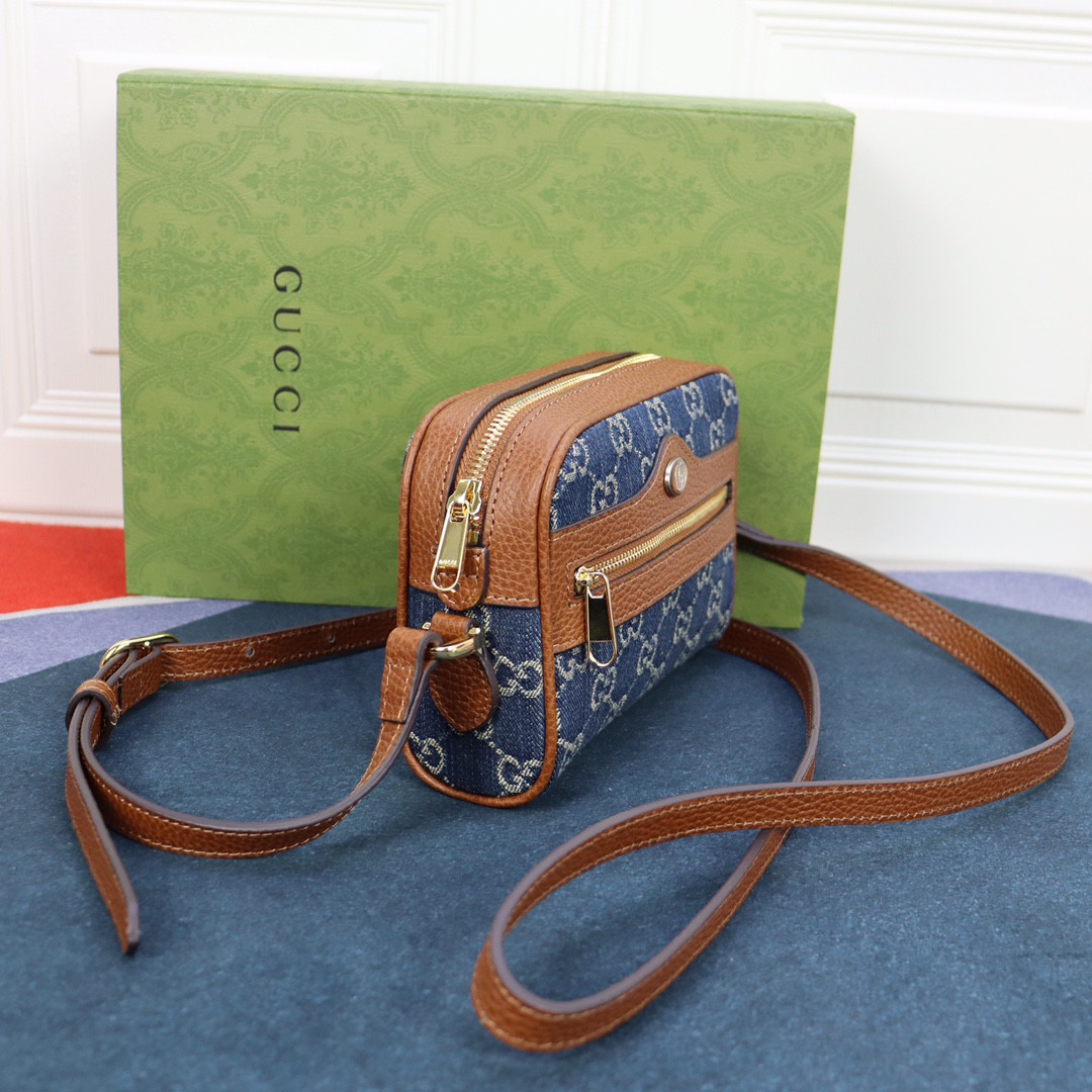 g*u*i ophidia gg mini top handle bag De*1m blue 6.8 w x 4.7 h x 2.1 d