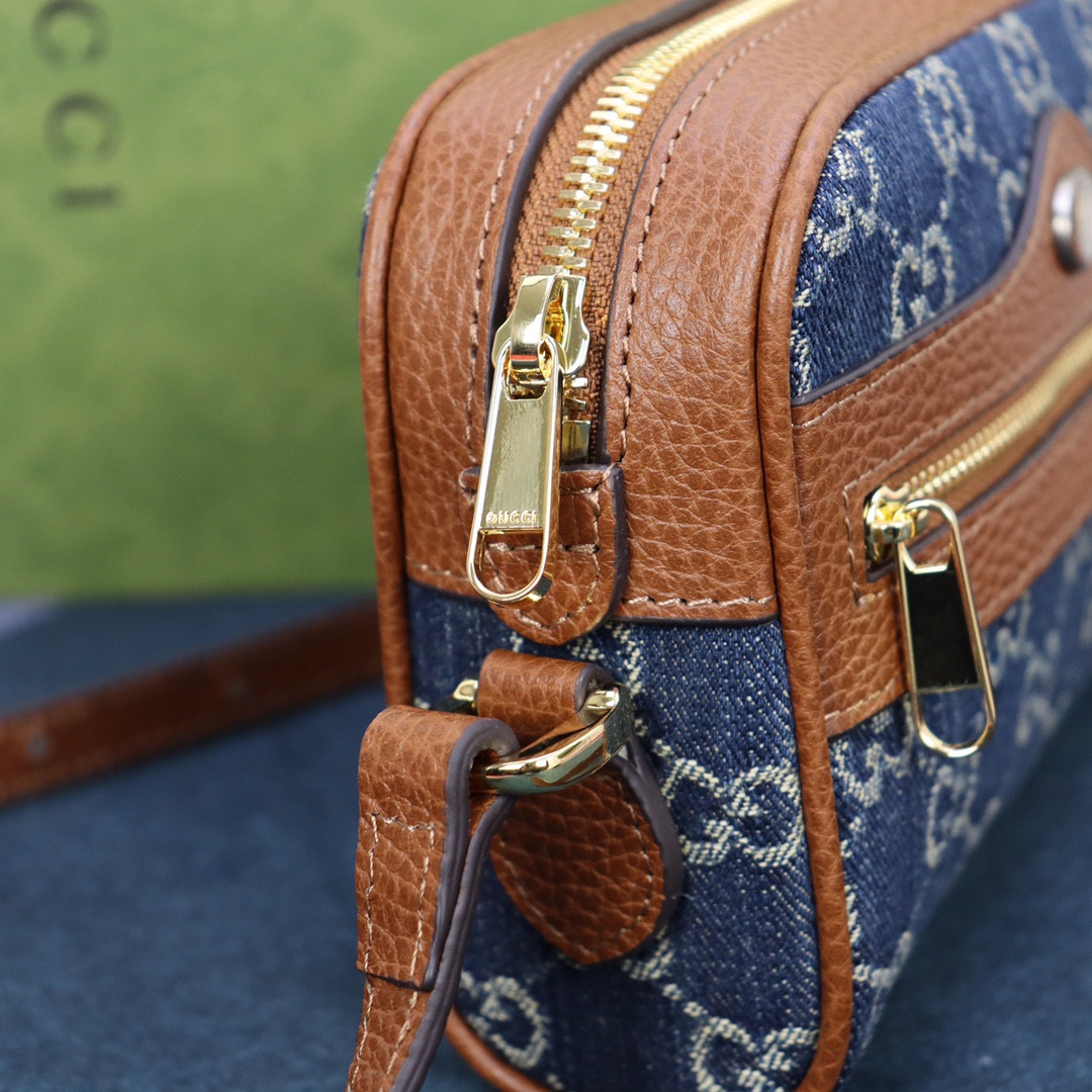 g*u*i ophidia gg mini top handle bag De*1m blue 6.8 w x 4.7 h x 2.1 d