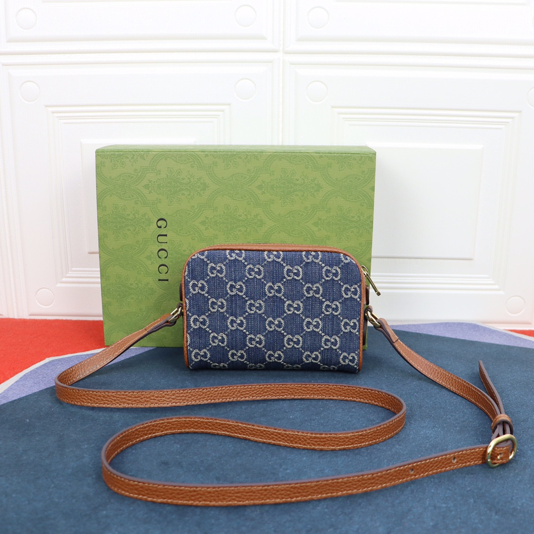 g*u*i ophidia gg mini top handle bag De*1m blue 6.8 w x 4.7 h x 2.1 d