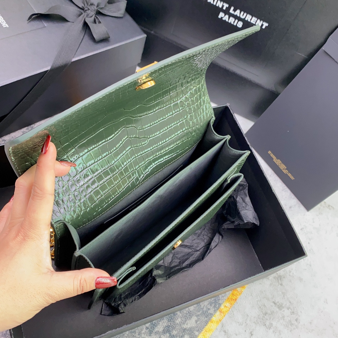 Y*L sunset medium in crocodile-embossed leather mint 8 x 6.2 x 2.5 inches