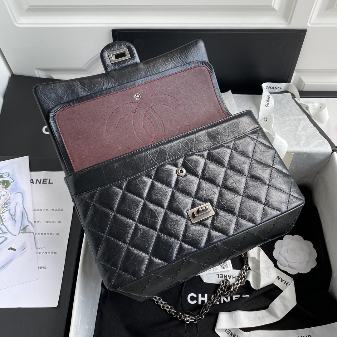 Ch*el large 2.55 handbag black 7.6 × 10.9 × 2.9 in