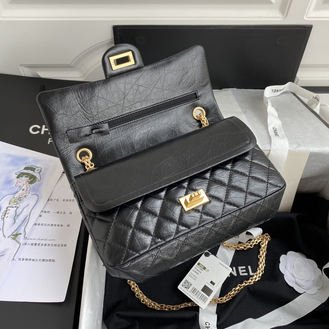 Ch*el 2.55 handbag black 6.2 × 9.4 × 2.9 in