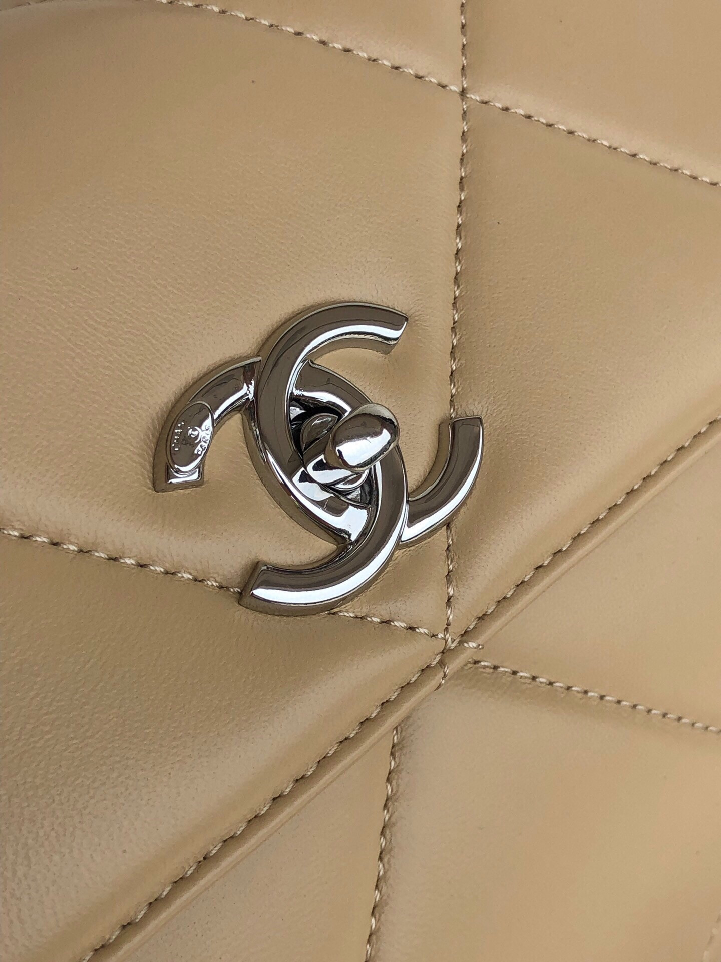 Ch*el flap bag with top handle 6.6 × 9.8 × 4.7 in