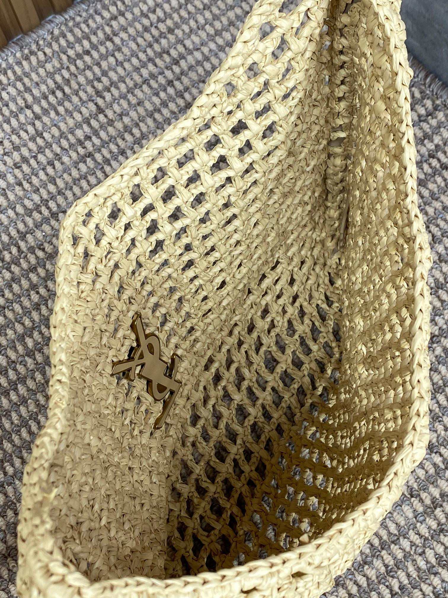 Y*L oxalis bag in raffia macramÉ  color natural 14.6x15.7x1.2inches