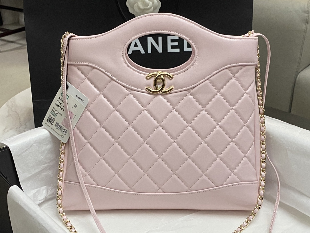 Ch*el shopping bag shiny lambskin & gold-tone metal 11.7 × 11.3 × 3.5 in
