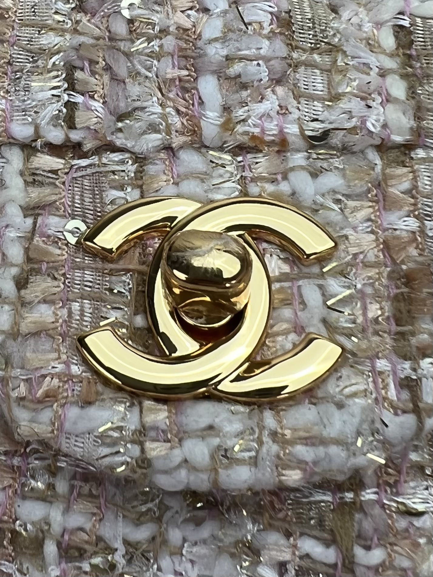 Ch*el classic 11.12 handbag tweed & gold-tone metal   6 × 9.9 × 2.5 in