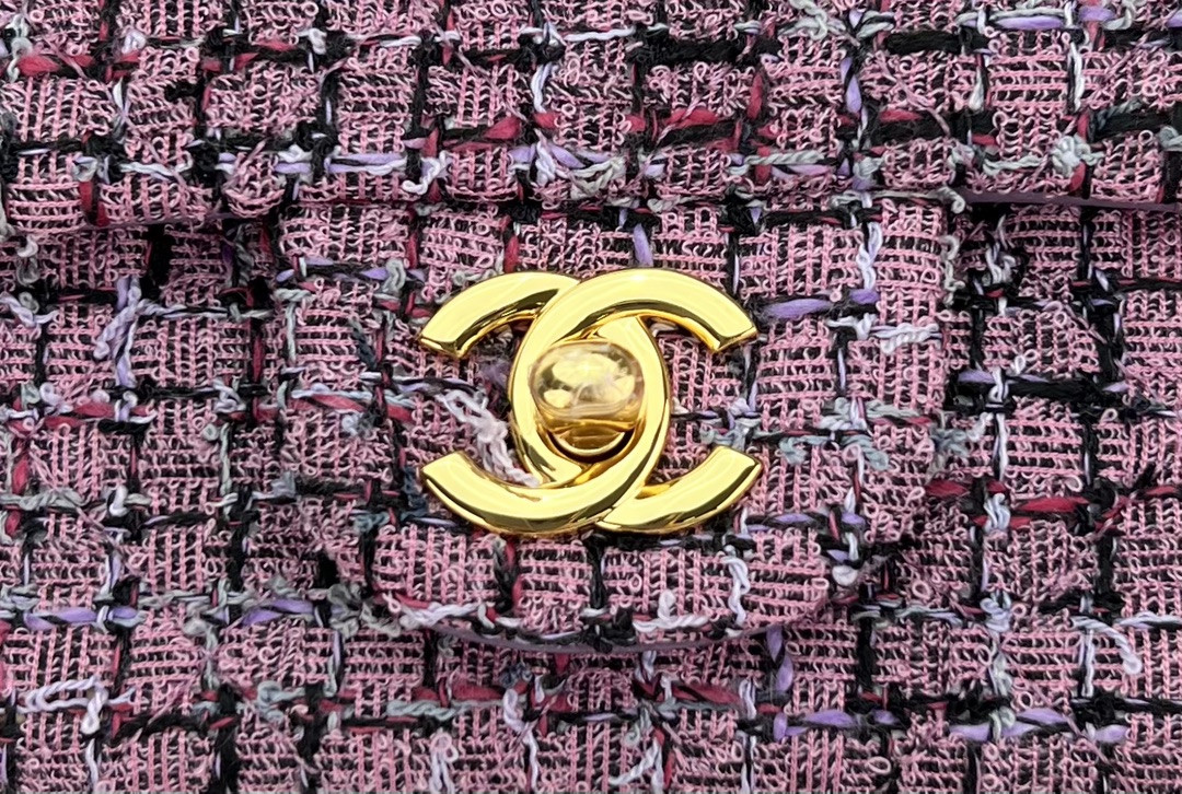 Ch*el mini classic 11.12 handbag tweed & gold-tone metal 4.7 × 7.8 × 2.3 in