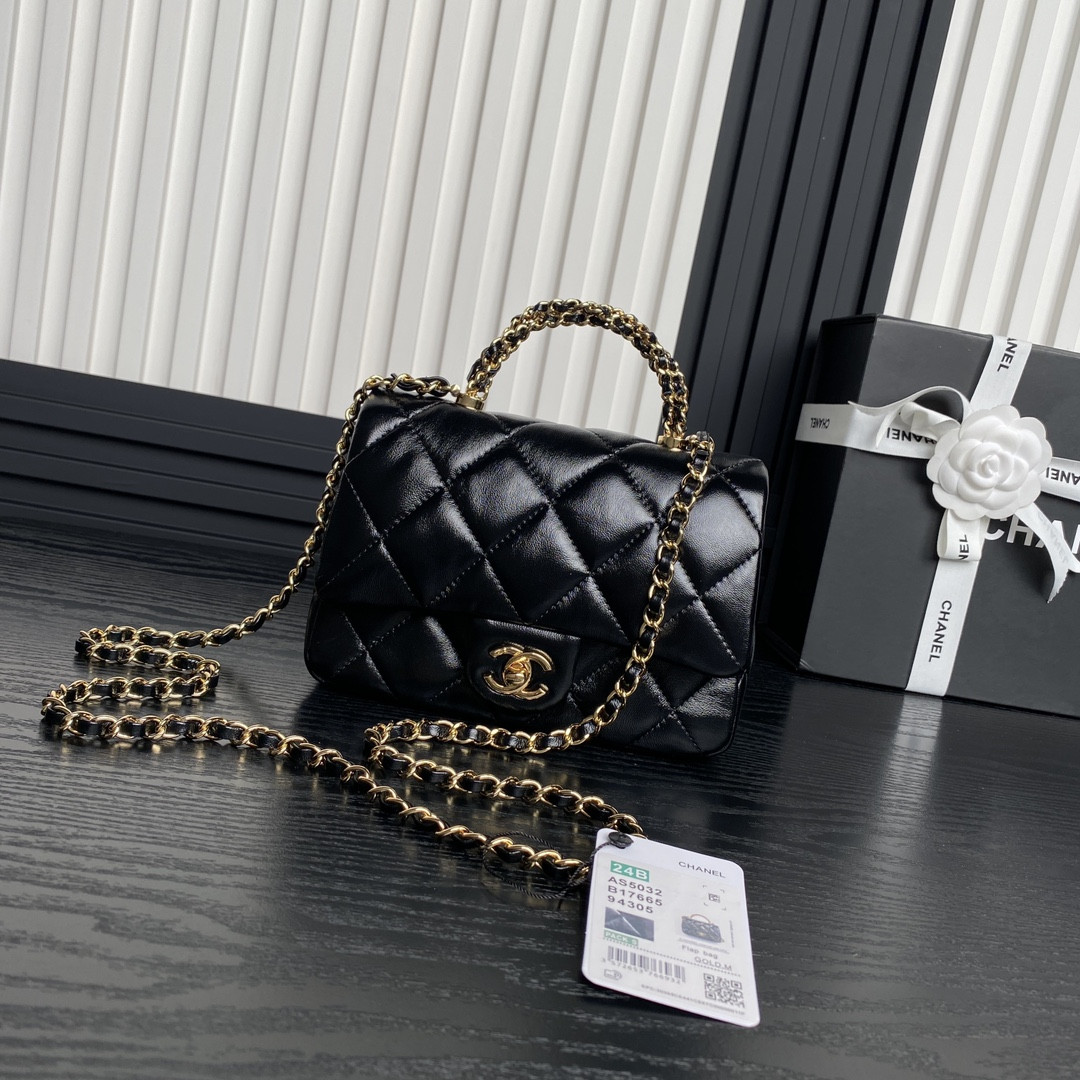 Ch*el mini flap bag with top handle 14×19×8.5cm