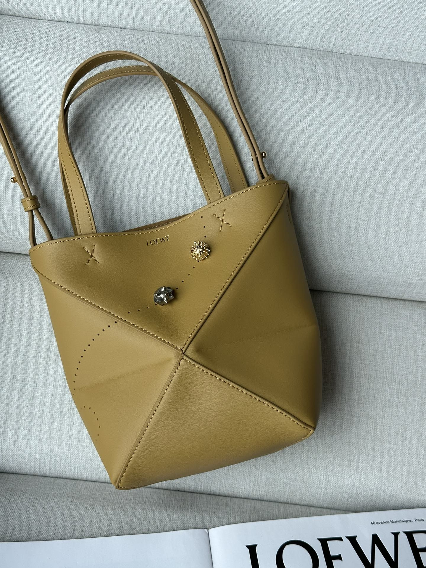 L0ew* mini puzzle fold tote in shiny calfskin 16.5x9.5x20cm