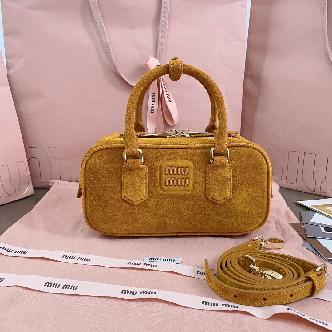 Miu Miu Arcadie padded suede top-handle bag 22X10.5X7.5cm