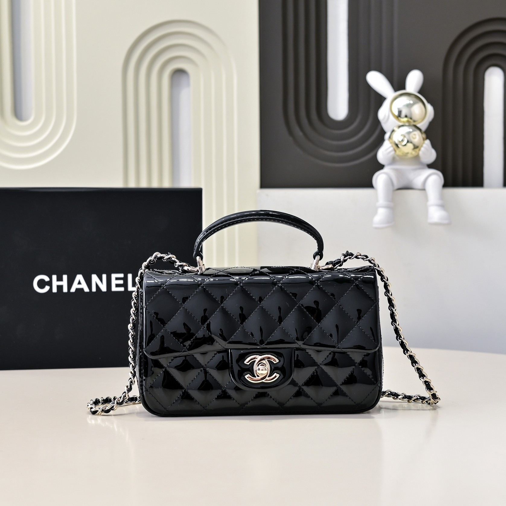 Ch*el mini classic handbag with top handle 20x12x6cm